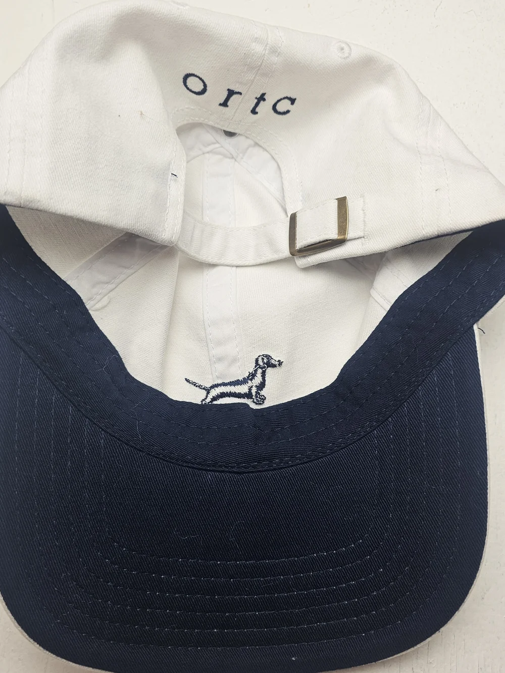 ORTC White Preppy Baseball Cap with Navy Dachshund Embroidery